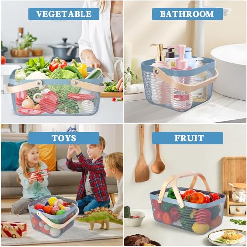 2 Pack Garden Harvest Basket, Metal Mesh Wire Picnic Basket with Handle | for Picnic, Vegetable Gathering, Fruit Picking, Kitchen Storage, Blue, Sturdy, Lightweight, Home Closet, Office, Gift. - color: Blue