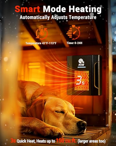 Dog House Heater – 45℉ to 113℉ Thermostat Controlled Pet House Heater with Wifi Remote App Control 300W Fast Heating Energy Saving Eco Mode Safe for Outside Dog House Winter Chicken Coop