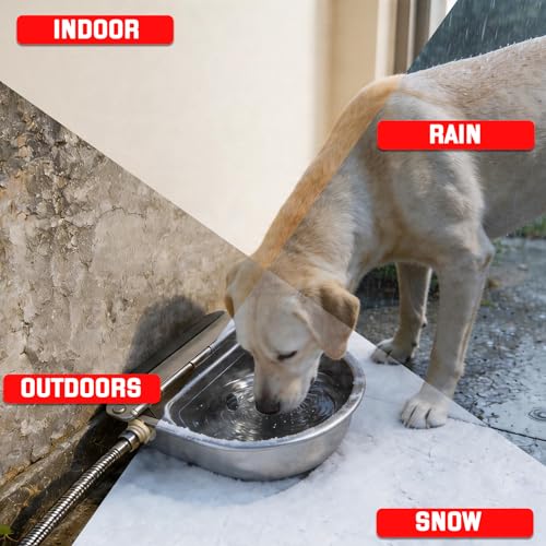 Automatic Water Bowl 304 Stainless Steel Pet Water Dispenser Dog, Feeder Waterer for Large Dogs with 40 Inch Steel Hose, 2 Float Valve, Copper Connector Adapter, 2 Bolts (with Drainage Hole)