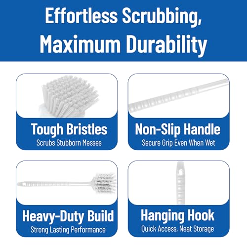 SPARTA 20" Floater Scrub Brush with Long Handle, Oil-Resistant Polyester Bristles, Multiple Trim Angles, Foam-Injected Polymer Block, Commercial Cleaning Tool, White