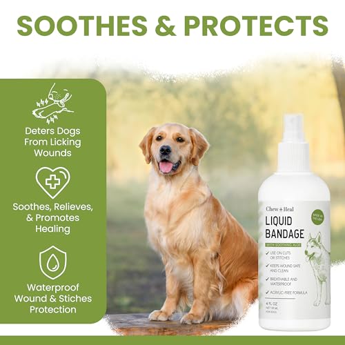 Liquid Bandage for Dogs 4oz Waterproof Spray - Dog Wound Care with Aloe for Cuts, Scrapes, Hot Spots & Paw Injuries - Alcohol-Free, Safe if Licked, Made in USA | Chew + Heal