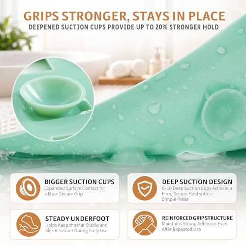 Yimobra Bathtub Mat Non Slip, Super Strong Suction Cups, 27.5"X15.5" Long Shower Mat with Drain Holes, Machine Washable Fast Draining Bath Mats, Bathroom Essentials,MARRS Green - color: Marrs Green, size: 27.5 X 15.5 Inch