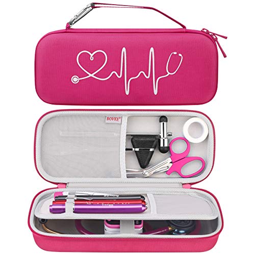 BOVKE Stethoscope Case for 3M Littmann Classic III Monitoring, Lightweight II S.E, Cardiology IV Diagnostic, MDF Acoustica Stethoscopes, Extra Room for Nurse Essentials and Medical Supplies, Raspberry - color: Raspberry