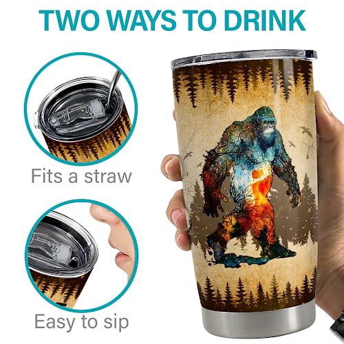 SANDJEST Bigfoot Tumbler Cup 20oz Sasquatch Gifts for Men Stainless Steel Insulated Tumblers Coffee Travel Mug Gift for Birthday Christmas - color: Bigfoot
