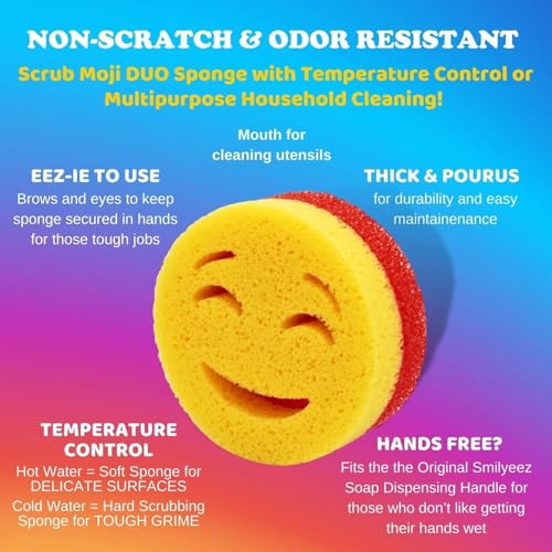 Smilyeez Scrub Moji Duo Scrubbing Sponge (Set of 3) Dual-Sided Scrub Sponges Multipurpose Sponge Scratch-Free Stain and Odor Resistant - color: Orange - Duo