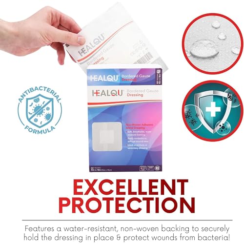 HEALQU Island Dressing - 4"x4", 60 Count - Bordered Gauze Sterile Individually Wrapped Gauze Pads, Water-Resistant, Non-Woven Backing - Soft and Breathable Wound Dressing for First Aid and Medical - size: 4x4" (60 Pack)