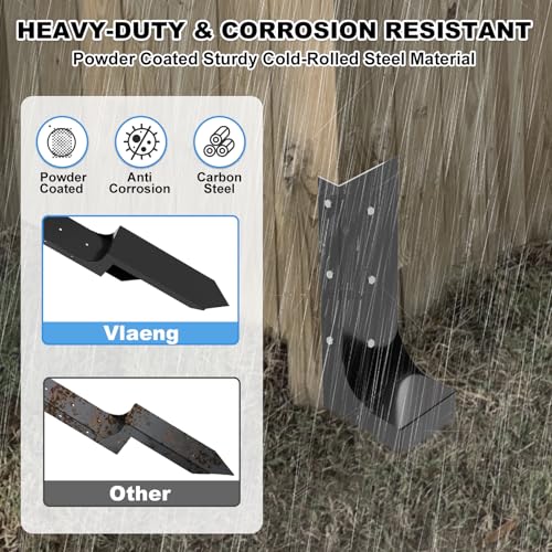 Thicker Fence Post Repair Kit-Heavy Duty Metal Steel 4''x4'' (Actual 3.58"x3.58") Fence Repair Stake-Anchor Ground Spike-Support Bracket Mender for Tilted Broken Wood-Powder-Coated Post Stabilizer