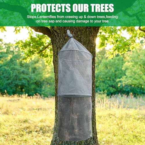 Qualirey 4 Pack Spotted Lanternfly Trap Lanternfly Killer for Tree,Grey | Circle Traps for Lantern Flies Mesh Lanternfly Catcher with Jute Rope and Nails Outdoor Insect Bug Trap to Protect Trees - color: Gray