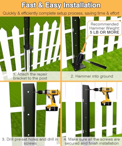 Fence Post Anchor Kit, Heavy Duty Metal Steel Post Repair Kit, Fence Post Anchor Stakes Ground Spike for Repairing Tilted/Broken Wood Post, Double-Tube Style, 2 Packs - size: Double-Tube-2