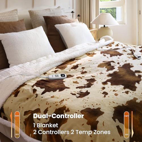 Heated Blanket Queen Blanket - Fast Heating Electric Blanket, Soft Heated Throw with 4 Time Settings,10 Heating Settings, Warm Gifts for Women Mom Grandma(84" x 90" Cow Print Apricot) - color: 05 - Apricot Ombre-khaki, size: Queen 84" x 90"