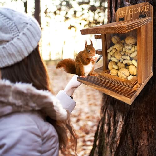 LSCQYYCC-Squirrel Feeder, Squirrel Picnic Table Feeder with Water Feeder, Wooden Squirrel Feeders for Outside, Squirrel House for Corn Peanut