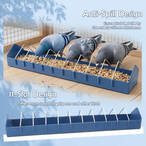 4 Pack Large Size Pigeon Feeder 11 Slot Plastic Thick Container Trough Dish Food Dispenser Less Waste with Removable Steel Wires for Pigeons Quails Birds Chicks Ducklings Poultry (Length, 23.6 inches)