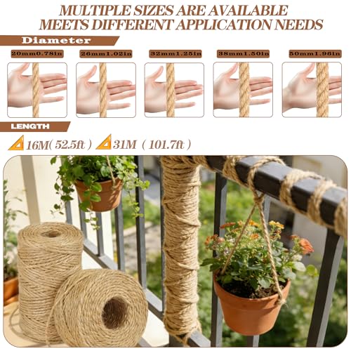 Jute Rope Natural Jute Manila Rope Nautical Hemp Rope Twisted Natural Thick Heavy Duty Ropes for Crafts, Bundling,Anchor, Hammock, Nautical, Cat Scratching Post, Railings,Decorate (3/4 in X 100 Ft) - size: 3/4 Inch×100 Feet