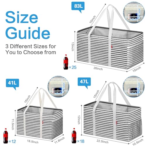 LHZK Standing Extra Large Utility Tote Bag with Metal Wire Frame and the Sides Rinforced, Extra Large Tote Bag with Handle, Reusable Grocery Bags Foldable, Beach Bag, Car Tote, Black | Metal Wire Frame - color: Black/White, size: 22.5''x10.5''x12''-1 Pack