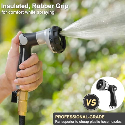 FANHAO Heavy Duty Garden Hose Nozzle, Metal Hose Sprayer Easy Thumb Control | 8 Spray Patterns, Rustproof Water Nozzle, Non-Slip Ergonomic Grip, Elder & Child Friendly for Garden, Car & Pet, Light Grey - color: Light grey