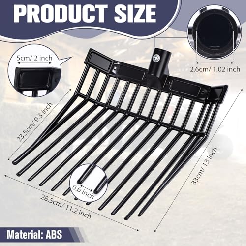 Lasnten 6 Pack Manure Fork Replacement Heads 12 Tines Heavy Duty Pitchfork Heads with Screws & Nuts Durable Horse Manure Rake for Picking up Grass Hay Animal Waste(Black) - color: Black