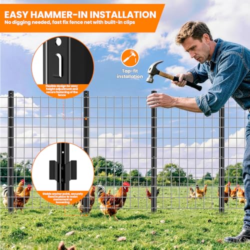 11 Pack Metal Fence Posts,4 FT Garden Fence Post,T Post for Wire Fence, No Dig Steel U Post Fencing，Black Garden Stakes for Temporary Fencing, Electric Fence Wire, Corner Anchor - size: 4ft-11PCS