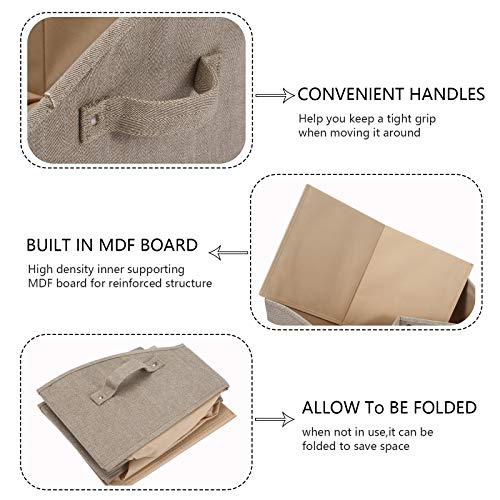 dog toy basket Large dog toy bin dog toy box storage box - Foldable Fabric Trapezoid Organizer Boxes with Handle, Collapsible Basket for Dog Toys (KhakiStripe-DOG) - color: KhakiStripe, size: Large - Dog Toys