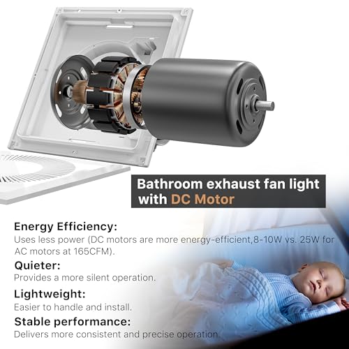 Bathroom Exhaust Fan with Light 165CFM Quiet 1.2 Sones | Ventilation Fan with 3CCT 1400lm LED Light Ceiling Cutout 9.84"x9.84" including Expandable Kit for Bathroom Laundry - color: 4000k Pearl White