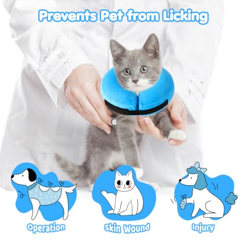 Grand Line Inflatable Dog Cone Collar, Soft Pet Recovery After Surgery (S) | Does Not Block Vision | Protective Pet Neck Cone Alternative for Small, Medium, Large Dogs & Cats | Solid Blue - color: Blue, size: S (Neck:4"-7")