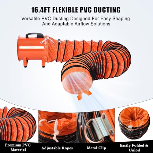 IDEALHOUSE 12 Inch Utility Blower Exhaust Fan with 16.4 ft Duct Hose, 3500 CFM High Velocity Air Mover, Heavy Duty Ventilation Fan for Workshop Garage, 3500 RPM Low Noise, Portable - size: 12 Inch Fan+16.4 FT Ducting