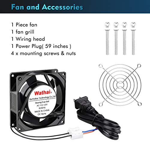 Wathai AC Muffin Axial Fan 110V 120V 92mm 90mm x 25mm Dual Ball Metal | for DIY Ventilation Exhaust Projects Cooling - style: 92x92x25mm