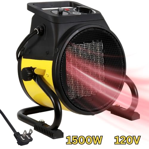 Dura Heat EUH1465 Electric Forced Air Heater with Pivoting Base 5,120 BTU, Yellow | Electric Garage Heater, Ceramic Heating Element, Steel Body, Thermostat, Heats up to 250 sq ft, Safety Shut Off, Greenhouse - size: 8.5" Height