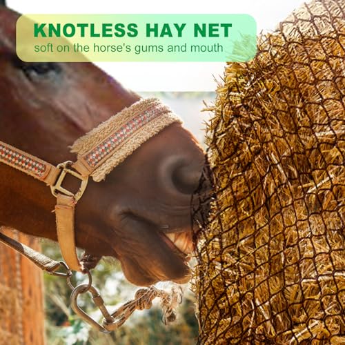 TONGMO 6x6 ft Round Bale Hay Net for Horses & Livestock - Slow Feeder Hay Nets with 2 inches Hole - size: 6×6 ft