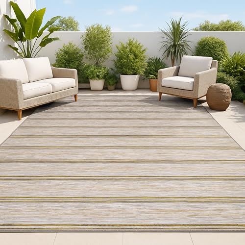 JONATHAN Y Wide Stripe Indoor Outdoor Area Rug 3X5 Brown/Natural, Bo Modern Farmhouse for Backyard, Patio, Porch, Easy-Cleaning, High Traffic, Pet-Friendly, Non-Shedding (TSN101A-3) - size: 3' x 5' (Rectangular)