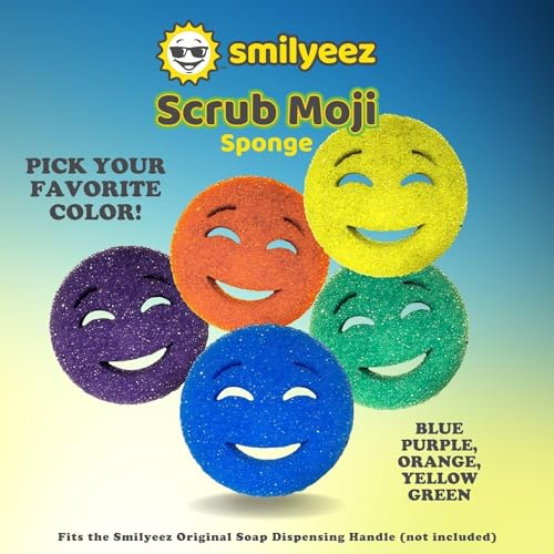 The Original Scrub Moji Scrubbing Sponge by Smilyeez (Set of 3) - Yellow - Temperature-Responsive Polymer Foam, Stain and Odor Resistant, Ideal for Kitchen and Bathroom Cleaning - color: Yellow