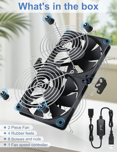 Wathai 140mm x2 USB Computer Cooling Fan 2 in 1 with Speed Control | for PC Computer Cabinet PS5 Xbox AV Receiver Cooler - size: 140x25mm (5V)