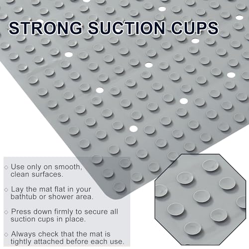 Webos Anti Slip Shower Mat for Tub & Shower Stall, 21" x 21" Square Silicone Bathtub Mat with Powerful Suction Cups, Fast-Draining, Machine Washable Soft Foldable Bathroom Mat, Grey - color: Grey, size: 21" x 21" (Square)