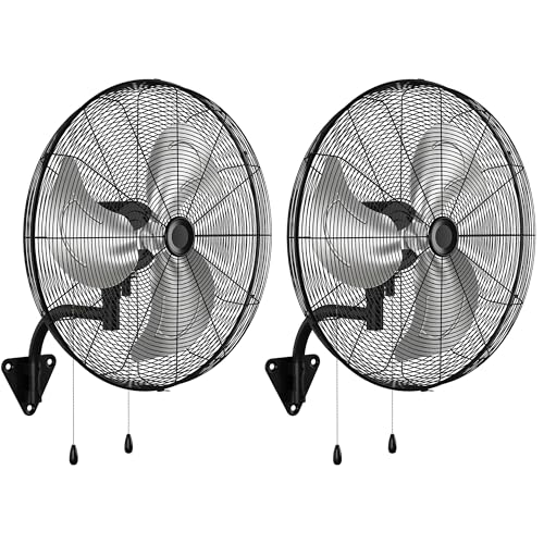 Tehanld 2PC Industrial Wall Fan 26 Inch - 4700 CFM High Velocity Airflow, Heavy Duty Metal Wall Mounted Fan with Dual Pull Chains & 90° Oscillation, 3-Speed Commercial Fan for Warehouse & Barn - size: 26 INCH - 2PC