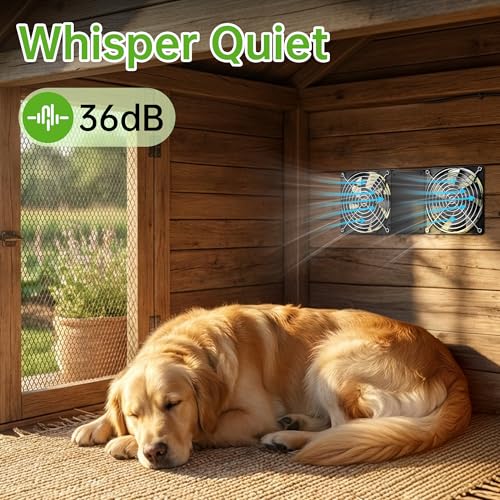 Solar Fan for Chicken Coop, ropelux Solar Powered Dual Exhaust Fans with 18000mAh Battery & 2 Timers, 24/7 Strong Airflow Cooling Ventilation for Greenhouses, Dog Houses, Attics, Sheds, Cabins - size: Dual-Fan