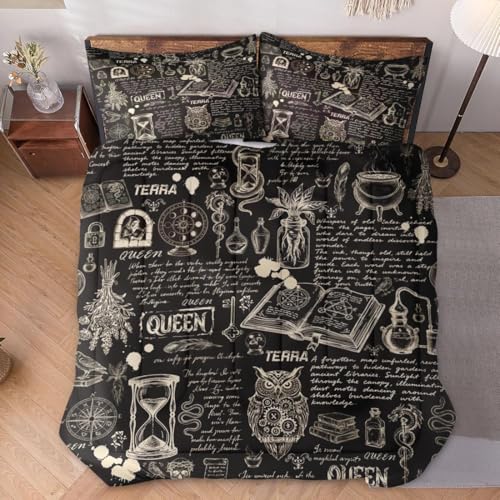 WeCozy Queen Comforter Set, 3 Pieces Gothic Goth Bedding, All Season | Bat Chemistry Science Dark Academia Medieval Soft Comforter with 2 Pillowcases for Kids and Adults Room Bedroom Bed Decor - color: Multi 3, size: Queen