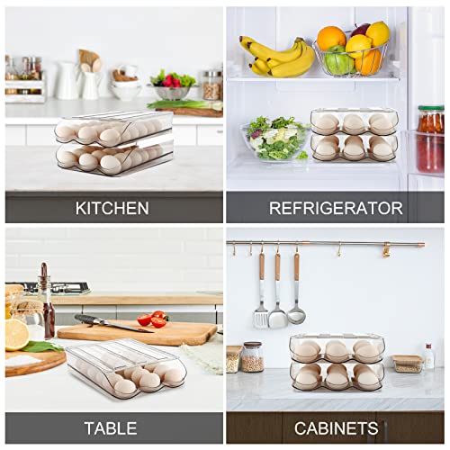 MesRosa Egg Holder for Fridge, Automatic Rolling Container Storage 36 Eggs | Clear Large Capacity Egg Organizer for Refrigerator with Lid, Stackable Dispenser, Tray & Bin, Saving Space -2 Layer - size: 2 Layers Holder 36 Eggs