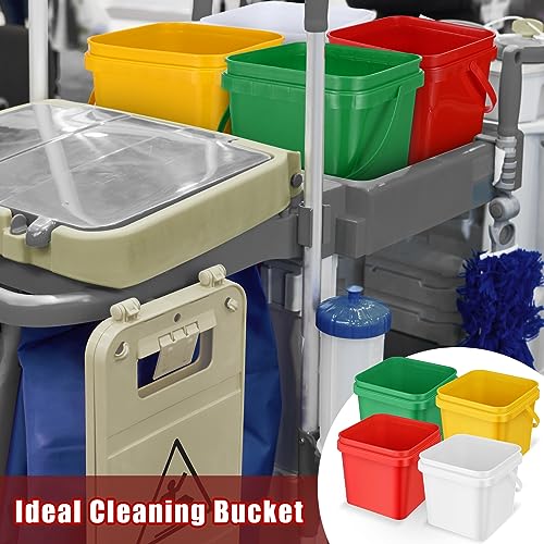 4 Pcs Plastic Bucket 5 Quart Square Cleaning Bucket Utility Small Pail with Handle for House Cleaning Storage Livestock Feeding Car Washing (Red,Yellow,White,Green) - color: Red, Yellow, White, Green
