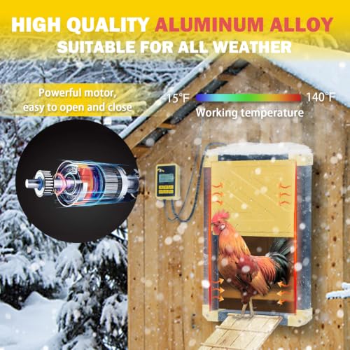 Aivituvin Solar-Powered Automatic Chicken Coop Door with Heating, Weatherproof Auto Opener for Chicken Houses/Duck Runs, Dual Power Modes, Safety Sensor, Easy Installation (Black) - size: 22.4"L x 3.5"W x 14.6"H