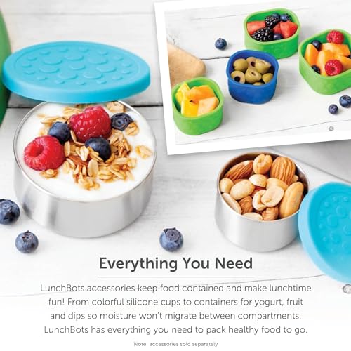 LunchBots Large Cinco Stainless Steel Kids Bento Box 5-Section Aqua 32 oz - color: Aqua Dots, size: 5 Section