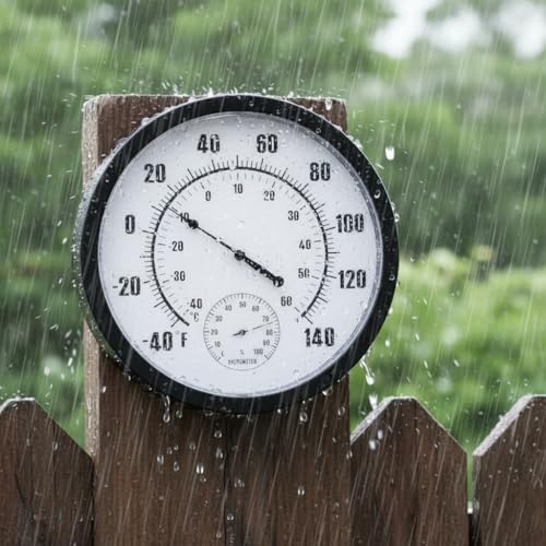 10 Inch Large Indoor Outdoor Thermometer & Hygrometer - Waterproof Analog Wall Thermometer for Patio, Garden, Garage, Greenhouse - Decorative Dial, No Battery Needed, Black
