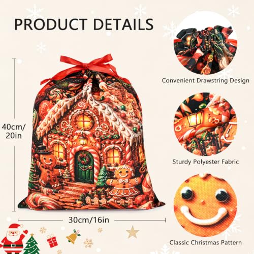 KzgtY Christmas Candy House 2PCS Gift Bags with Drawstring, 16 x 12 Inch Reusable Present Sacks for Christmas,Brithday, Holidays,Parties & Gift Packaging - color: Christmas Candy House