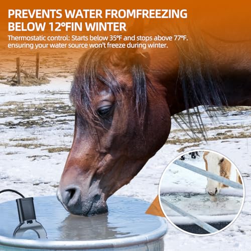 1000W Utility De-Icer, Chicken Water Heater, Submergible Cast Aluminum Thermostatic Control Bird Bath Heater De-icer, for Livestock Poultry Birds, Cows, Horses, Animals Drink Water (Black)