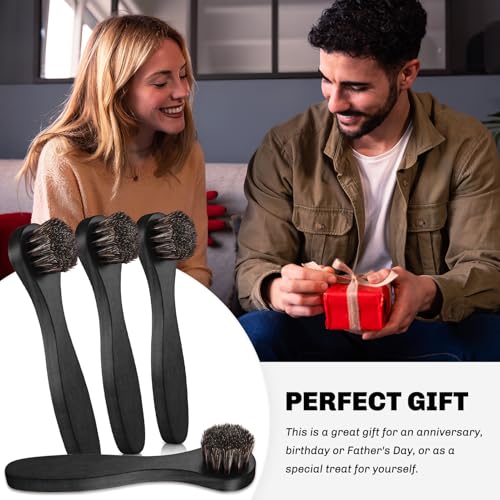 4 Pcs Horsehair Shine Shoes Brush Kit Polish Dauber Applicators Cleaning Leather Shoes Boots Care Brushes Suede Cleaner Brush with Microfiber Shoe Cloth(Black Handle A) - style: Black Style A