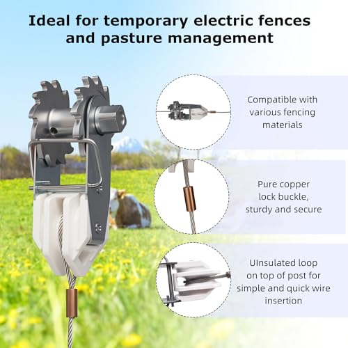 Electric Fence Wire Strainer, 5 PCS in-Line Wire Strainer & Termination Kit, Heavy Duty Wire Ratchet Electric Fence Tensioner with Integrated Insulator, Farm Fence