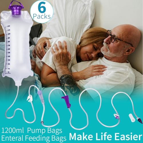 VWJ 6 Packs E-nteral Delivery Gravity Bag, 1200ML Feeding Bag, Pump Bags, Disposable E-nteral N-utrition Bag