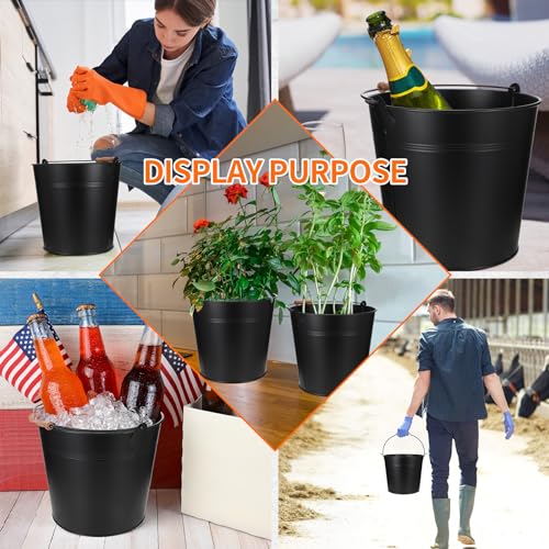 Didaey 12 Pcs 9 Quart Large Galvanized Metal Buckets with Handle Inch Heavy Duty Stainless Steel Pails Round Pail for Party Wedding, Crafts, Utensils, Table Centerpieces (Black) - color: Black