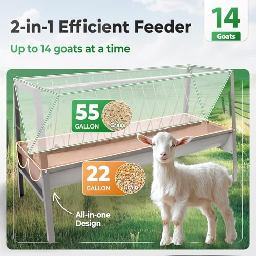 Pasture Hay Feeder 2 in 1 55 Gallon 59 in Livestock Feed Trough | Gallon Feed Pan Hay Grain Livestock Feeder for Sheep, Calf, Cow and Horse - color: Silvery