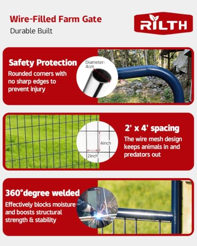 Farm Gate 4ft×50in, PVC-Coated Welded Steel Livestock Gate, Blue | 2 x 4 in no-climb wire mesh and fully welded frame for goats, sheep and hogs; suitable for pens, pastures, corrals and farms