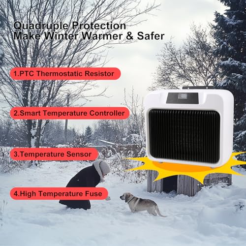 Dog House Heater with Smart Thermostat 300W/600W Chicken Coop Heater for Outdoor/Indoor Winter