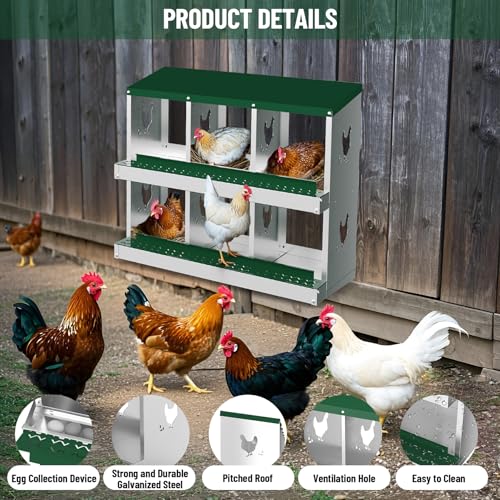 Nesting Boxes for Chickens, 6/8/10-Hole Galvanized Steel Chicken Nesting Boxes for Laying Eggs with Egg Rollaway System to Protect Eggs, Easy Egg Collection, for Chicken Coop Backyard Farm